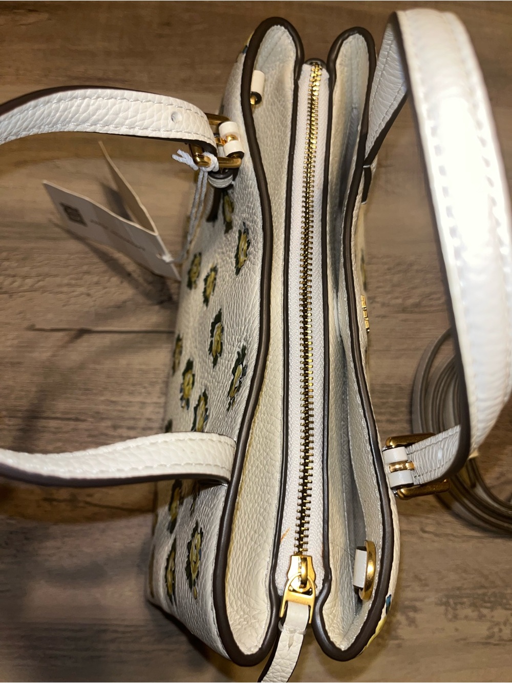 Tory Burch Pebble Leather Cream Floral Mini Satchel with Yellow & Green Accents - Picture 8 of 10